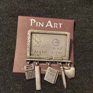 Math Teacher Chalkboard Charms Brooch Pin Spoontiques vintage signed JJ Jonette